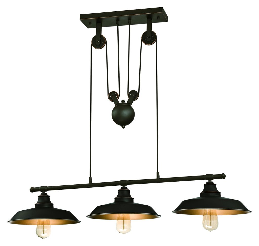 Lampada a sospensione a tre luci Iron Hill bronzo oliato Immagine del prodotto 