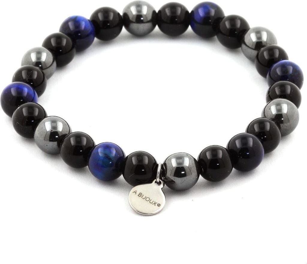 Armbandperlen Blaues Tigerauge + Hämatit + Schwarzer Achat 8 mm