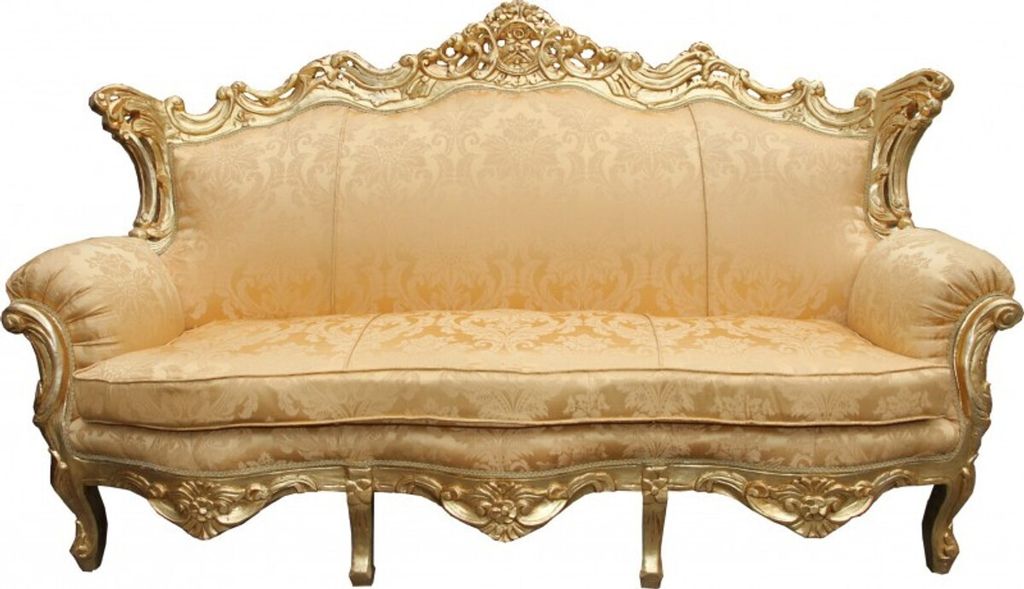 Casa Padrino Barock Sofa Master Gold Flowers Muster / Gold - Wohnzimmer Couch Möbel Lounge