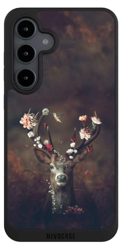 NIVOCASE Handyhülle für Samsung Galaxy S24 FE 5G Hülle NIVOpure Case Schwarz Blumen Rehe Rentier
