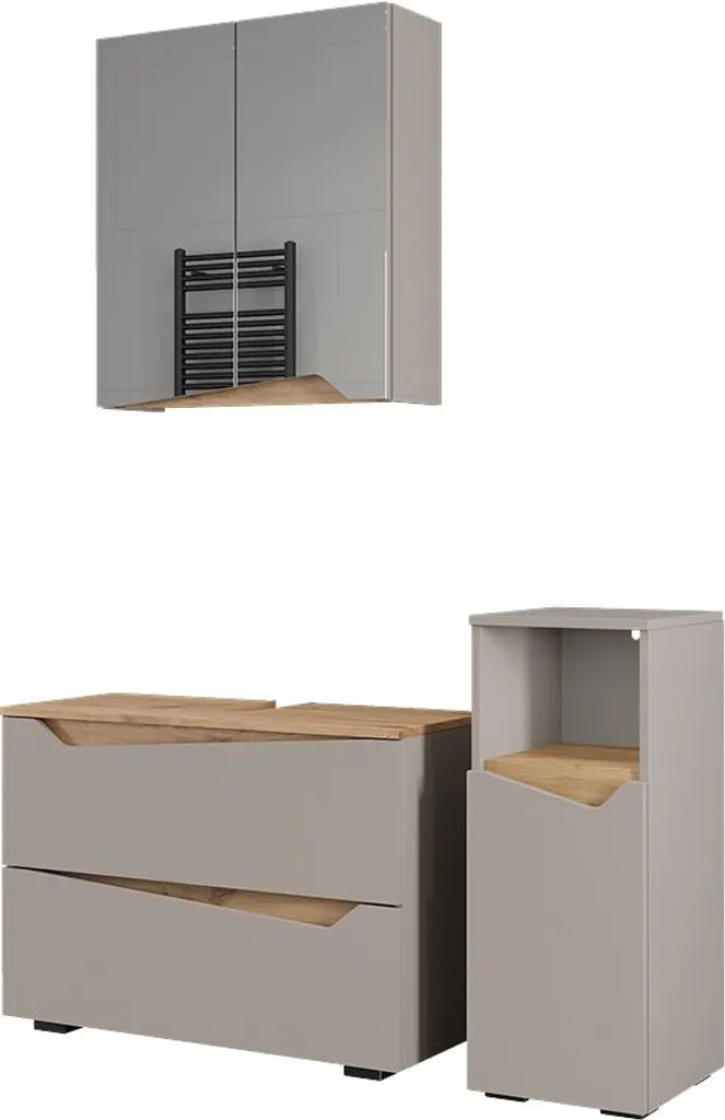 Ensemble Salle de Bain Vicco Marelle Grège 3 Parties avec Finition Durable