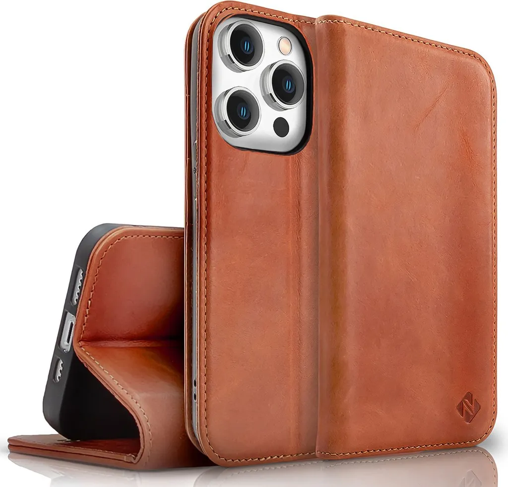 Custodia NALIA iPhone 15 Pro in Vera Pelle Marrone | Protezione RFID