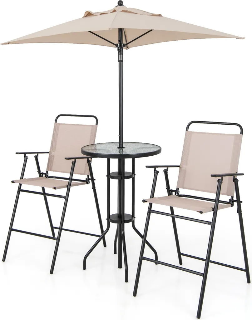 Set bistrot pliable 4 pièces : table, chaises et parasol de protection
