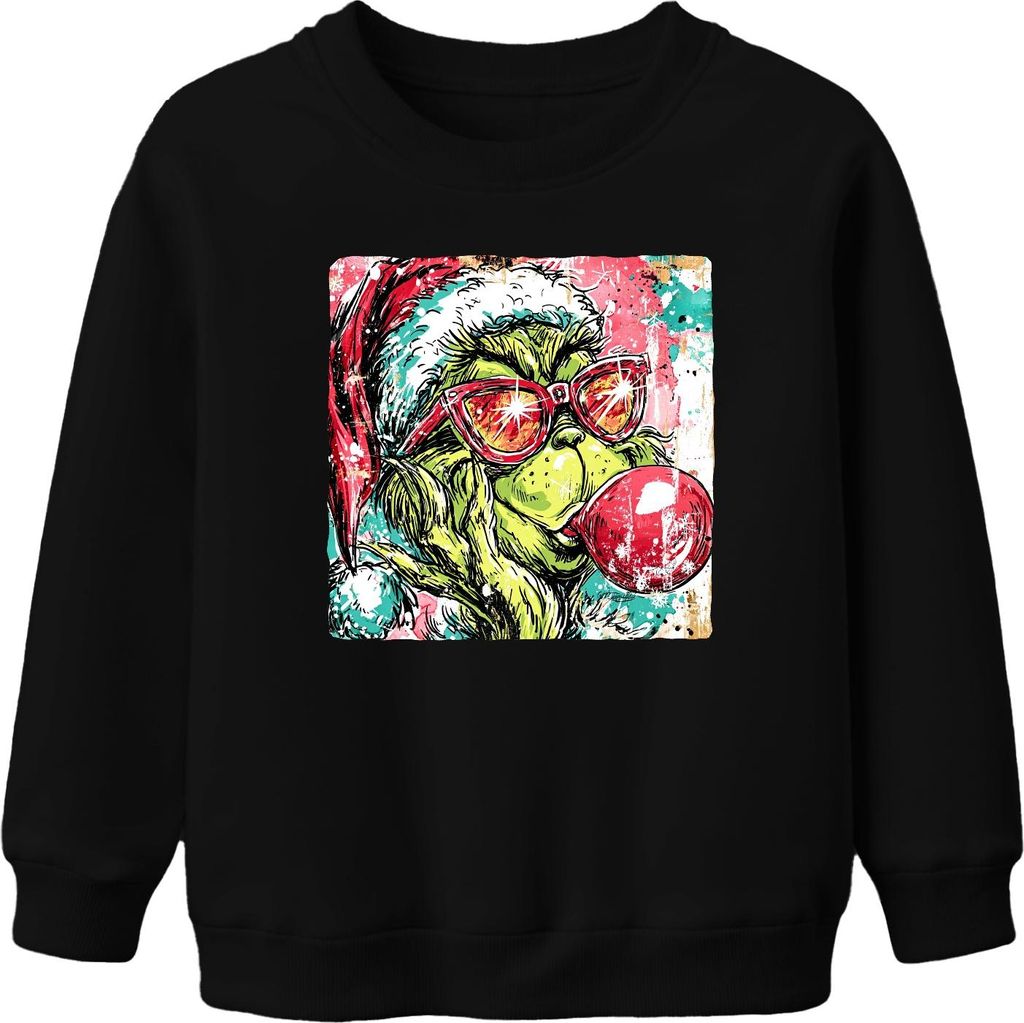 Grinch Weihnachten Santa Hat Sonnenbrille Kaugummi Pop Art Kpop Uni Kinder Sweatshirt Pullover, Schwarz, 116