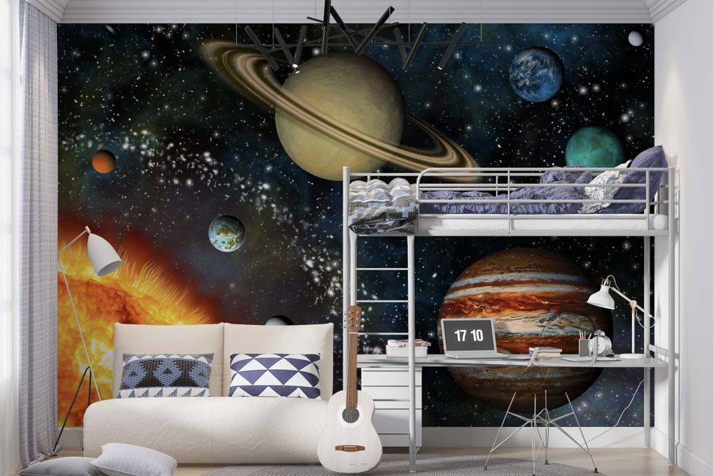 DECO WALLS Fototapete Kinderzimmer Planeten und Weltraum - Außergewöhnliche Haltbarkeit XXL 148x220 cm
