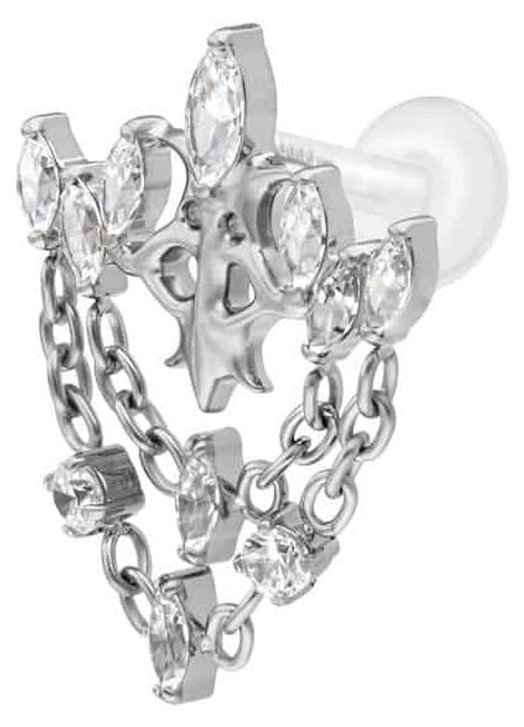 Ohrpiercing, Nasenpiercing PTFE Labret mit Innengewinde + Titan-Aufsatz GOTISCHE KRONE + KETTEN Silber Stablänge: 6mm | Stabstärke: 1,2mm