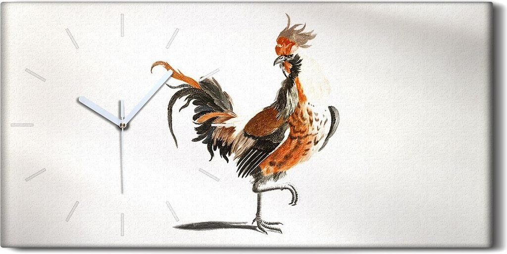 Wanduhr Uhr Wandbild Leinwand Geräuschlos 60x30 Zeichnung Tier Vogel Huhn Kunst - weiße Hände