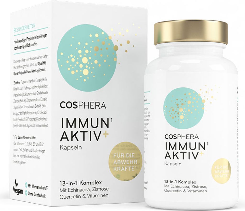Cosphera Immun Aktiv | 60 Kapseln | 13-in-1 Immun-Komplex mit Echinacea, Zistrose, Quercetin und Vitaminen | vegan