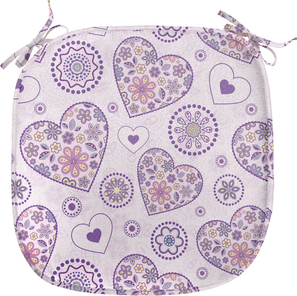 ABAKUHAUS Valentines Polster für Esszimmerstühle, Herzen mit Blumen, Dekoratives wasserfestes Kissen mit Riemen für Küchensitze, 40 cm x 40 cm,...