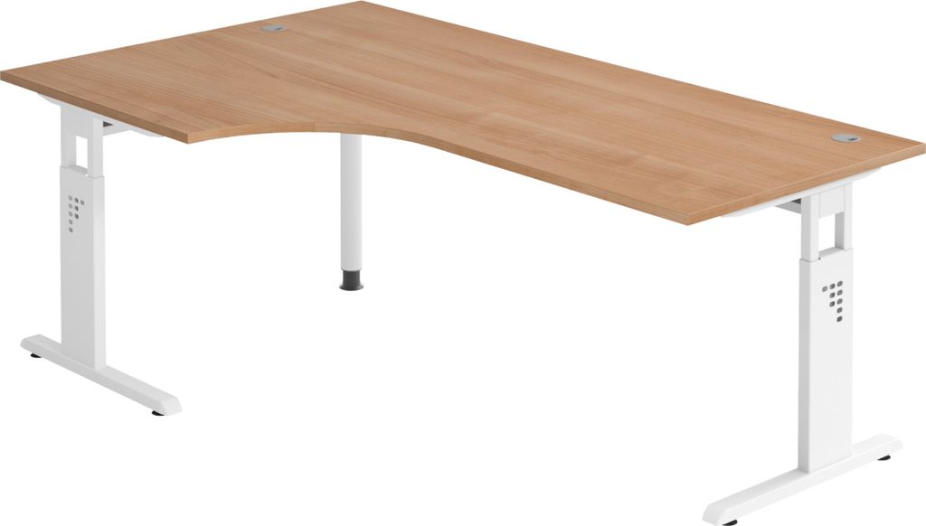 bümö Schreibtisch Serie-O - Nachbildung: Nussbaum, Größe: Eckschreibtisch 200 x 120 cm, Gestell: Weiß