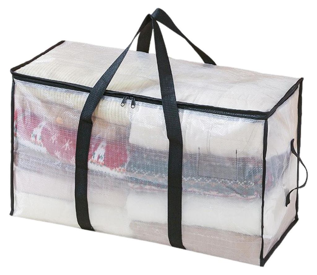 Große Aufbewahrungstasche für Bettdecken, durchsichtige Aufbewahrungsbox mit Deckel, verstärkten Griffen, wasserdicht, faltbar, ideal für Umzug...