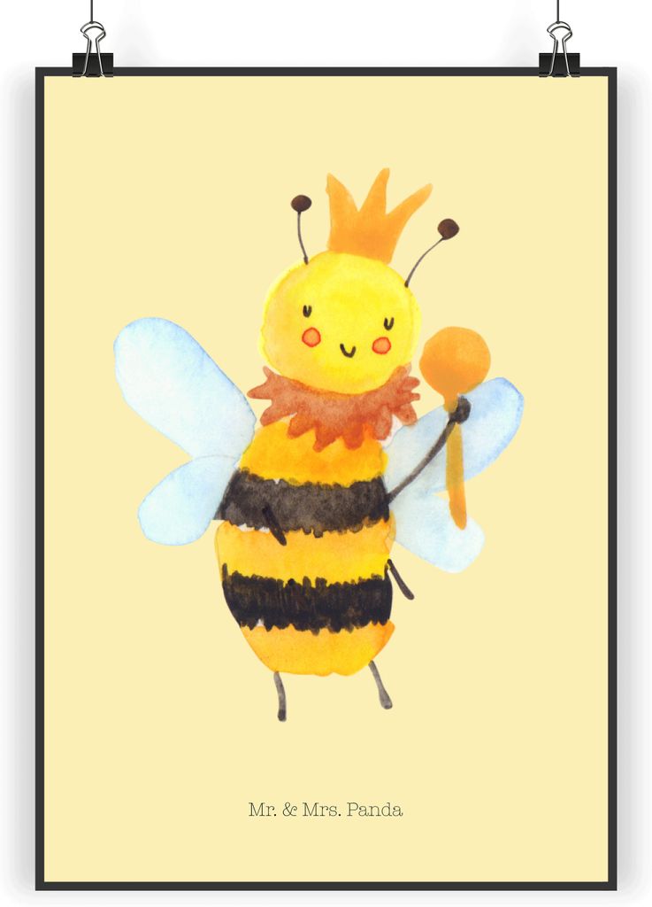 Mr. & Mrs. Panda Bild Biene König DIN A4 - Gelb Pastell - Geschenk, drucke, Wandbild, Kunstdruck, wanddeko, Plakat