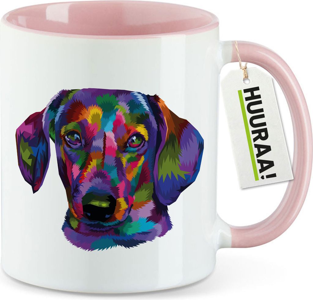 Huuraa Kaffeetasse Dackel Colorful 330ml Rosa Keramik Kaffeebecher Geschenkidee