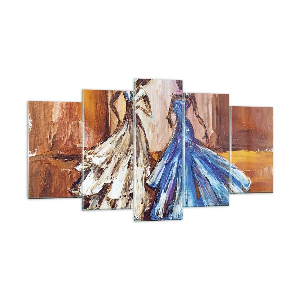 Bilder auf glas - 5 Teile - Frauen Kleider Öl - 160x85cm - Glasbilder - Wandbilder - Bilder - zum Aufhängen bereit - Wanddekoration aus Glas - Gl...