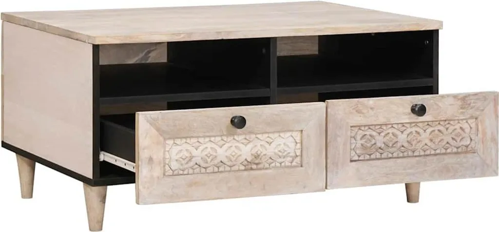 Tavolino Salotto vidaXL Bianco 80x54 - Legno Mango Massiccio con Ripiano
