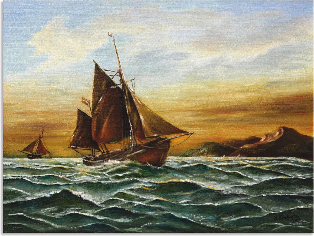 ARTland Wandbild Alu für Innen & Outdoor Segelschiff auf See - maritime Malerei Größe: 40x30 cm