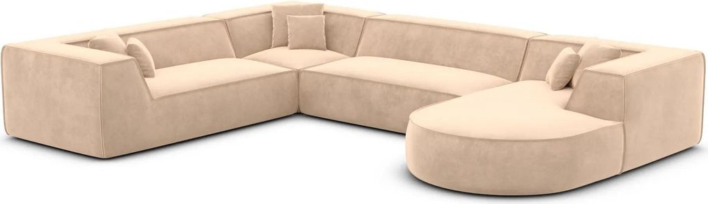 Samtstoff U-Form XXL Wohnlandschaft Liberia Beige Rechts