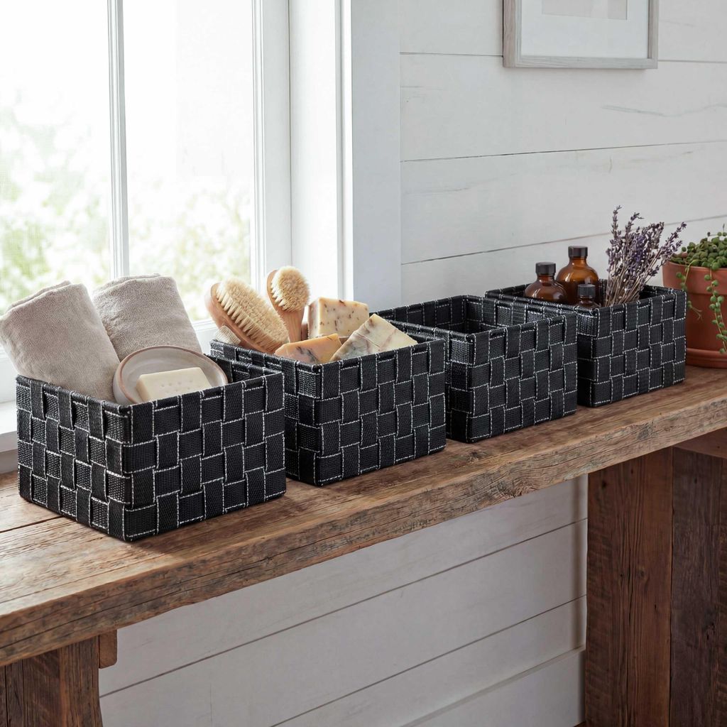 4er-Set Aufbewahrungskorb HWC-C37, Dekokorb Korb Körbchen Aufbewahrung Regalkorb Deko 12x19x19cm dunkelgrau