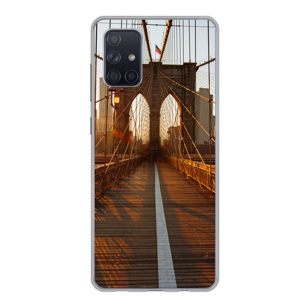 MuchoWow Handyhülle Schutzhülle Hülle für Samsung Galaxy A51 Brooklyn Bridge in New York bei Sonnenuntergang Silikon Softcase Handy Hülle - ...
