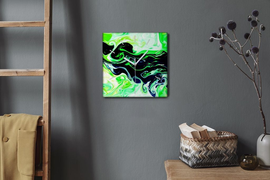 Coloray Hodiny Unikátní 30x30 cm Tiché hodiny Pro obývací pokoj a kuchyň Nástěnné hodiny Plátno Bílé ručičky hodin - Černý kouř