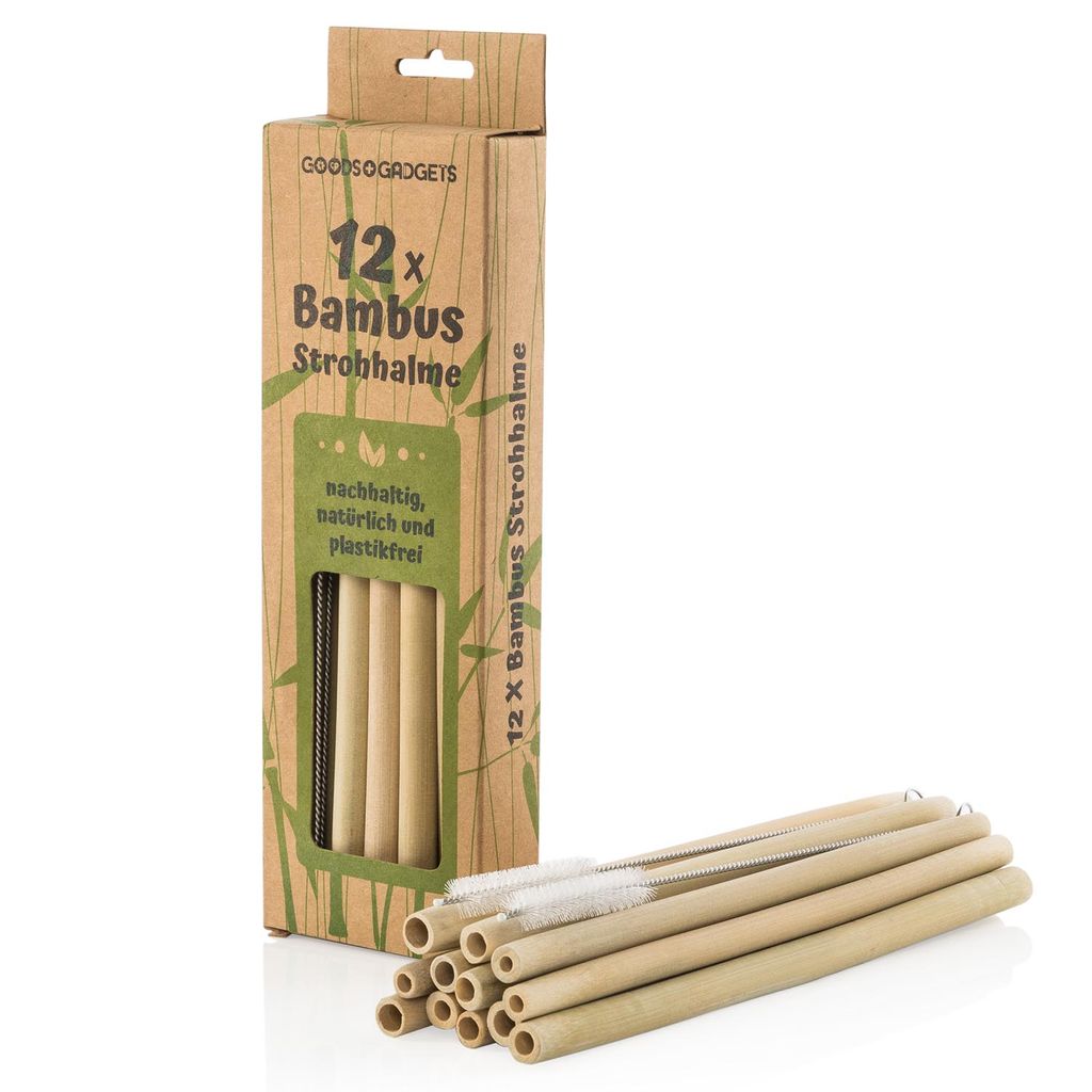 14 Bambus Strohhalme Set mit Bürste Natur Strohhalm Trinkhalm  wiederverwendbar 