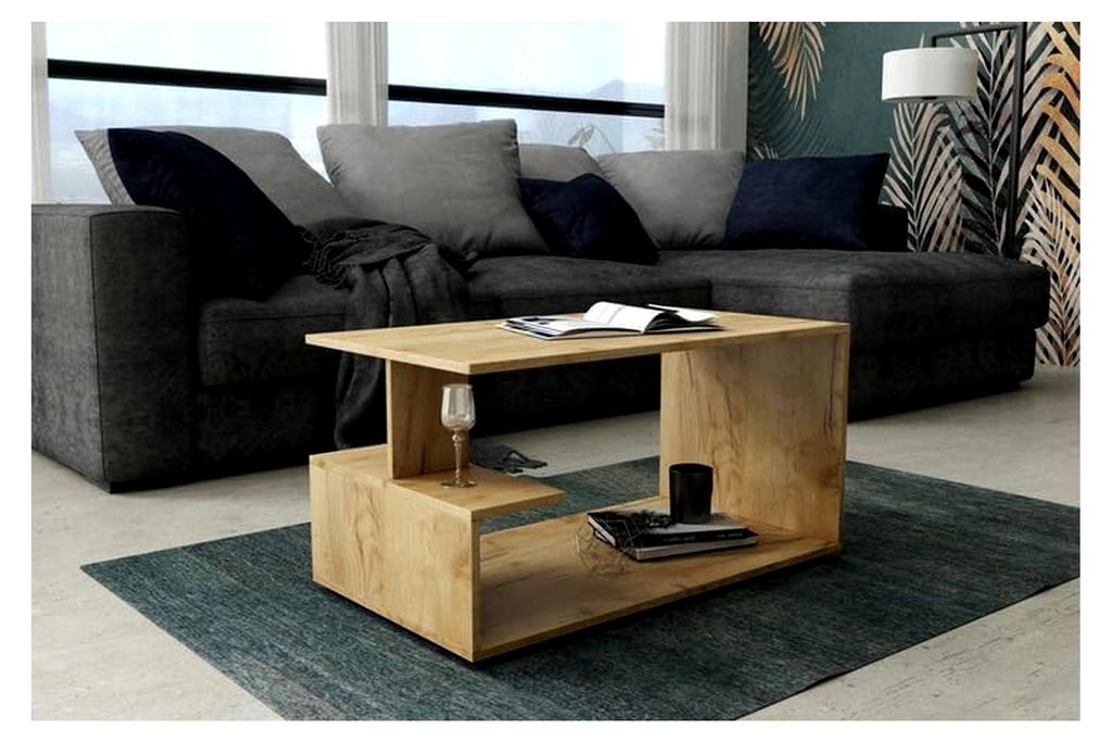 Couchtisch 90x50 cm für das Wohnzimmer - Beistelltisch aus laminierter Platte - Kaffeetisch mit Regal