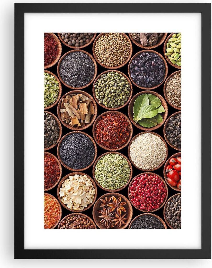 Gerahmtes Poster - Schwarzer Rahmen - Gewürz Küche - 30x40 cm - Wand Bild - Wanddeko - Wandbilder - Kunstposter - Wandposter - Bilderrahmen - Bil...