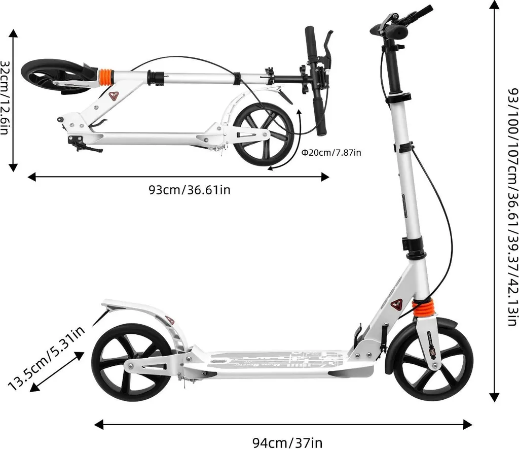 Trottinette urbaine à grandes roues - Hauteur réglable - Modèle Blanc