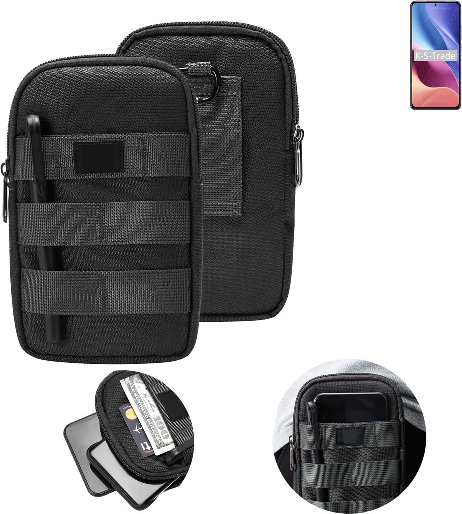 K-S-Trade Holster Gürtel Tasche kompatibel mit Xiaomi Redmi K40 Pro+ Handy Tasche Schutz Hülle dunkel-grau viele Fächer, 1x