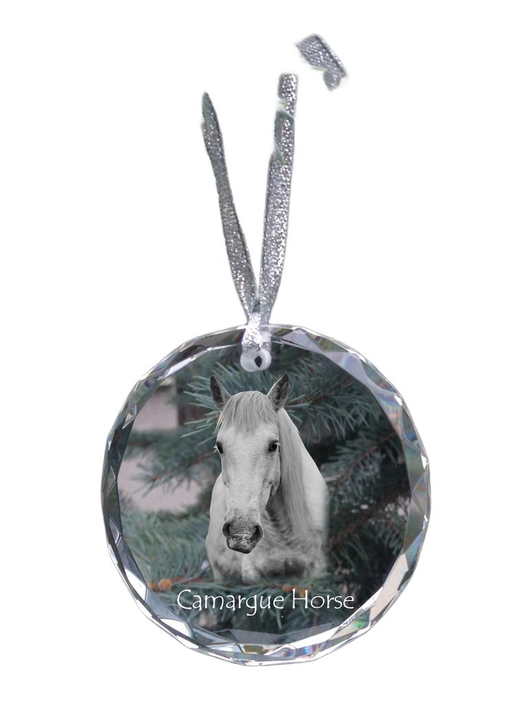Camargue-Pferd - Kristallkugel mit einem Foto, Pferdefoto im Kristall, personalisierter Weihnachtsbaumanhänger von der Marke Art-Dog