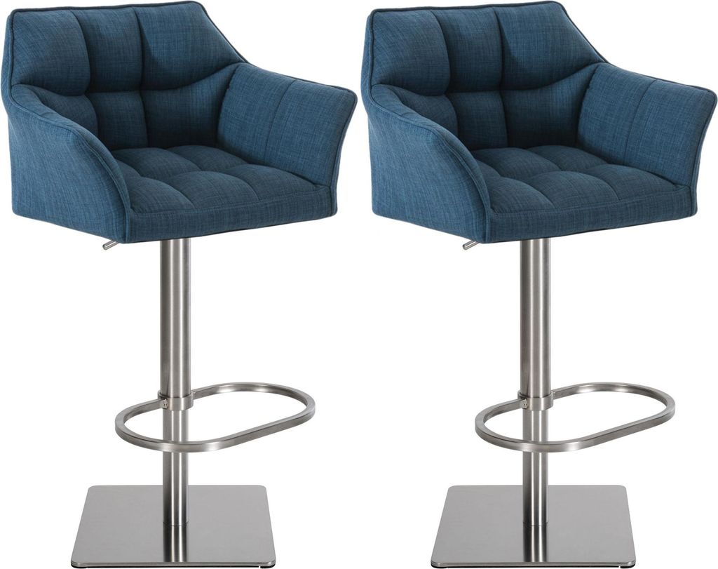 2er Set Barhocker SIHAR - Stoff Blau 64x45x88 cm Silber | Barstuhl Höhenverstellbar Mit Lehne Drehbar Tresenhocker Tresenstuhl Kneipenhocker