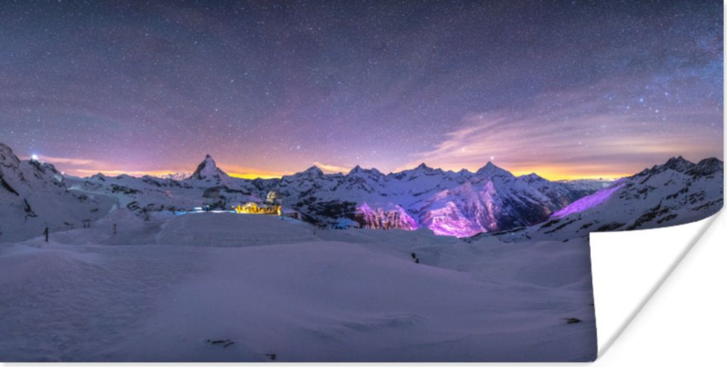 MuchoWow Poster Milchstraße über der Winterlandschaft der Schweiz 150x75 cm - ohne Rahmen