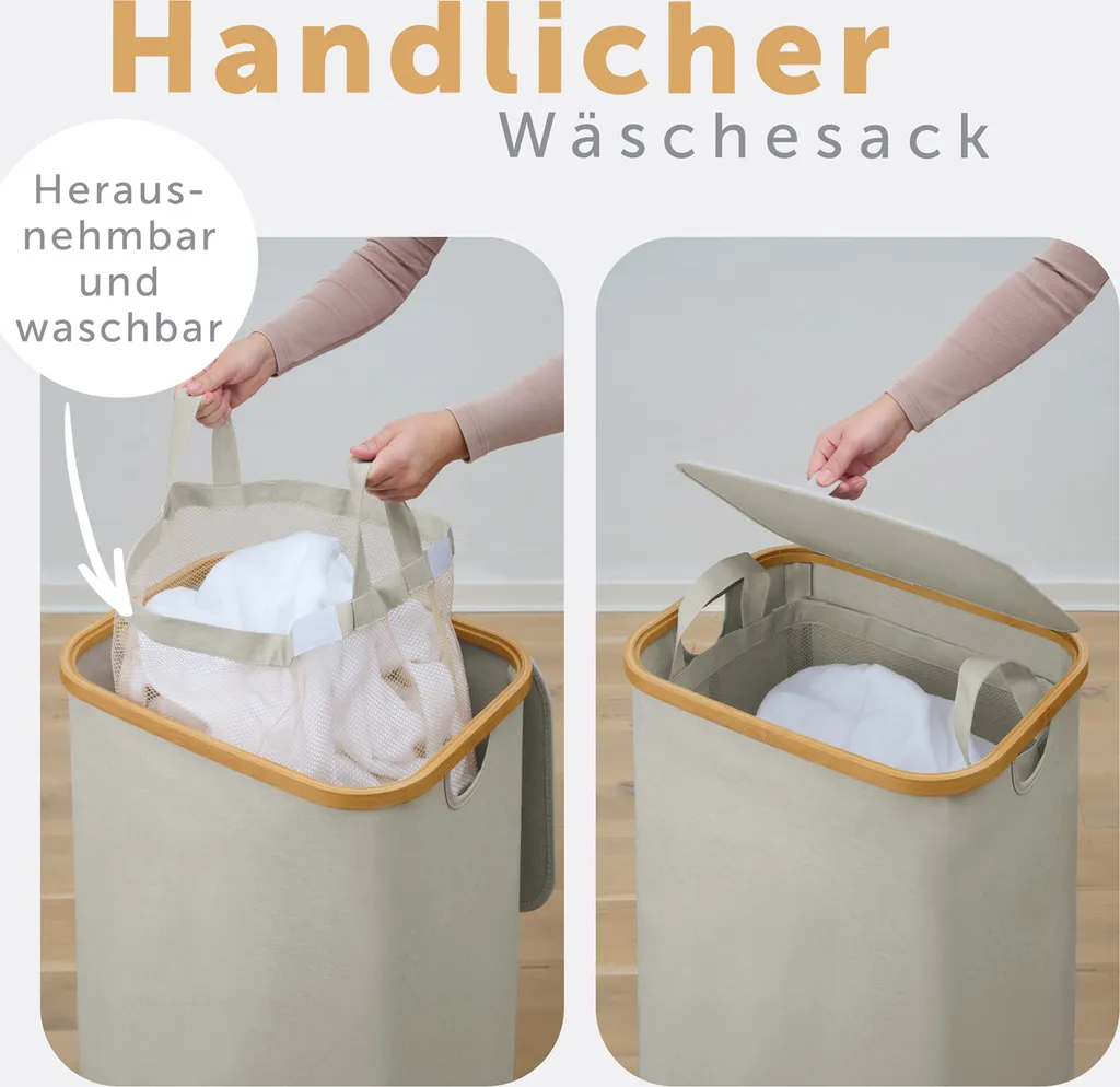 Blumtal Wäschekorb 100L mit Deckel beige