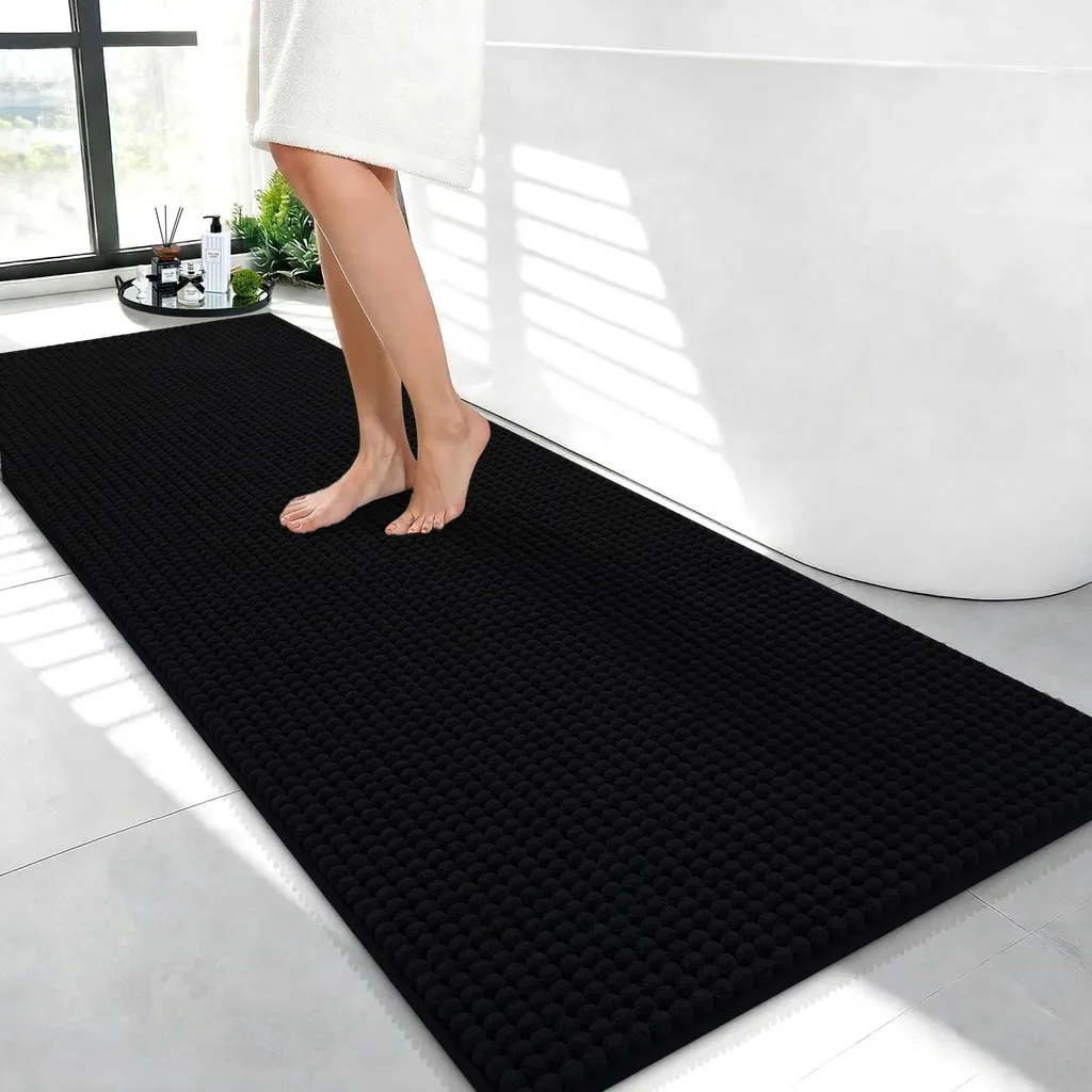 Tapis de bain noir antidérapant et lavable : sécurité et confort 120cm