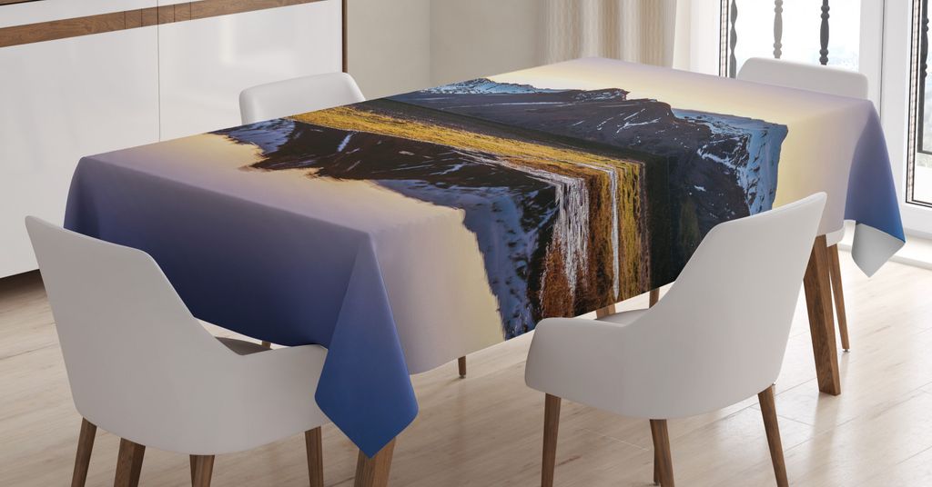 ABAKUHAUS Berge Tischdecke, Winter-Ansicht durch den See, Wasserfest Waschbar mit Klar Sichtbaren Farben kein Verblassen Personalisiert, 140 x 200 ...