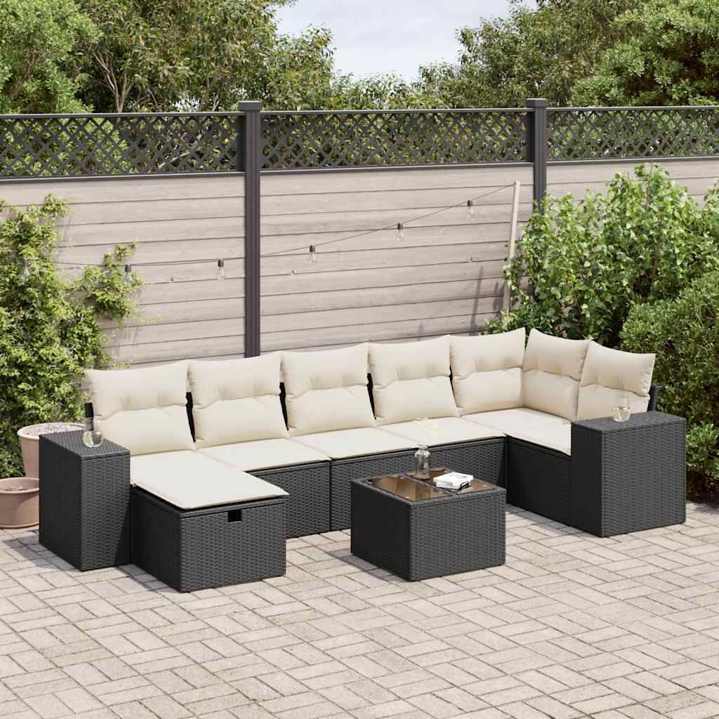 "Rabatt" 8-tlg. Garten-Sofagarnitur - mit sofa - mit Kissen Schwarz Poly Rattan - Lounge-Dining set CC11912