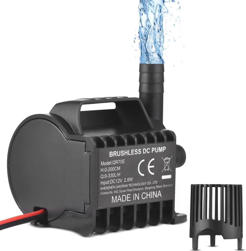 Tauchfaehige 12-V-Wasserpumpe, elektrisch, 330 l/h, kleine Springbrunnenpumpe mit max. 2 m Hubhoehe, 48 cm Kabel und Saugnapfsockel, tragbare Minip...