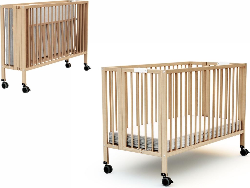 AT4 - Klappabares Babybett PRO 60x120 cm ESSENTIEL Lackierte Buche | Faltbares babybett| Schlafkomfort | Lattenrost | Einfache Aufbewahrung | Matra...