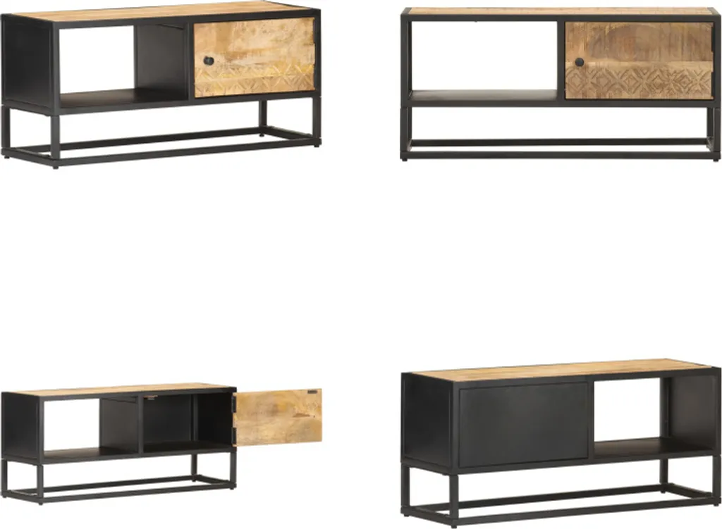 vidaXL Mobile TV con anta intagliata 90x30x40 cm Legno di mango grezzo - Mobile TV - Credenza - Credenze - Mobile laterale