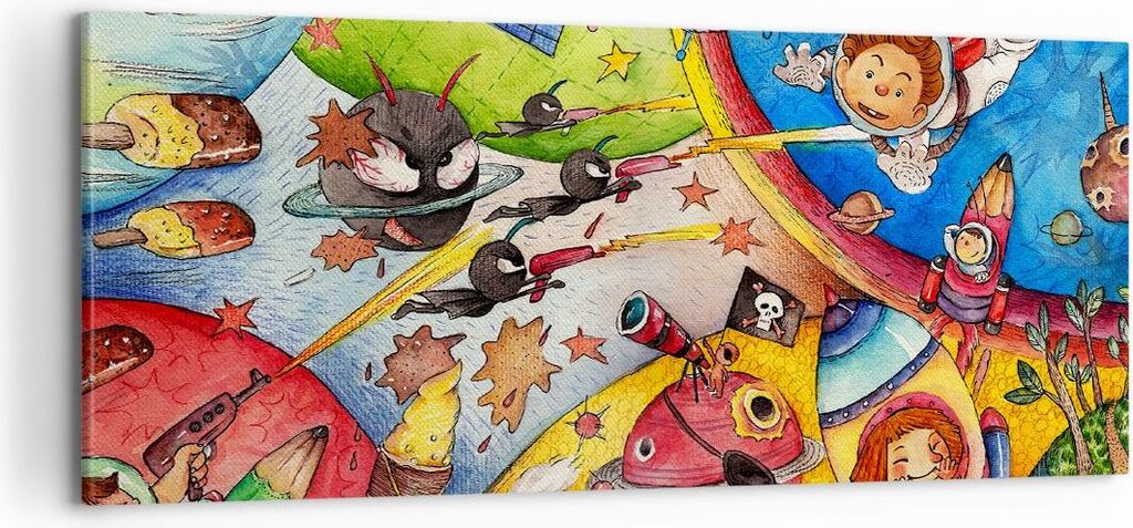 Bild auf Leinwand - Leinwandbild - Kind Raum Raumschiff Eis - 100x40cm - Wand Bild - Wanddeko - Leinwanddruck - Bilder - Kunstdruck - Wanddekoratio...