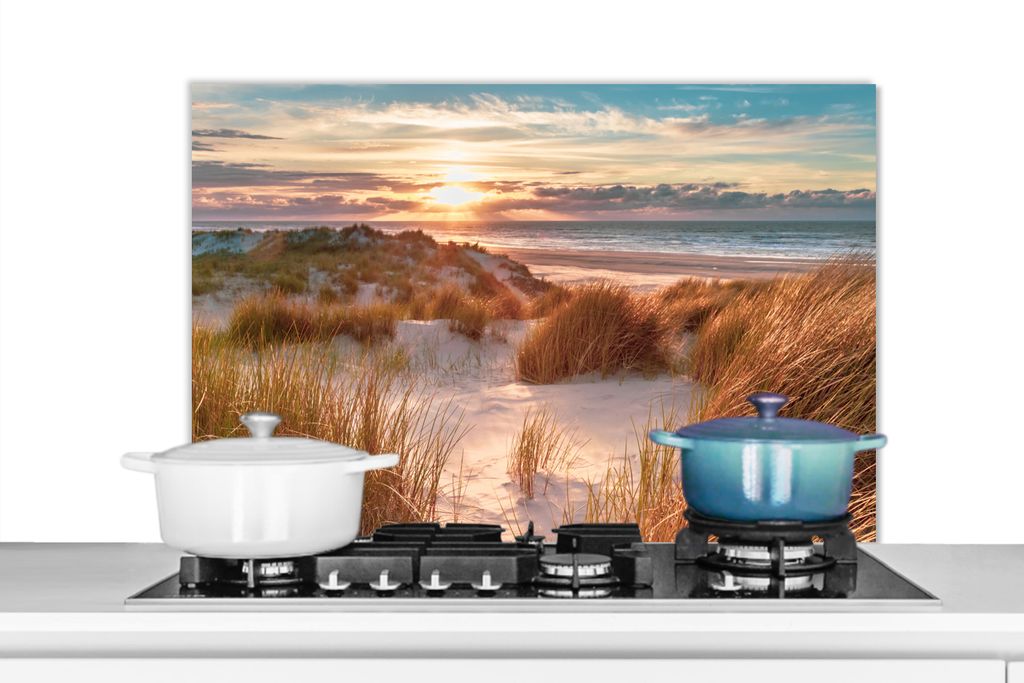 KitchenYeah Spritzschutz Küche - Küchenrückwand - Wandschutz für Herd und Spüle - Düne - Pflanzen - Sonnenuntergang - Strand - Meer 90x60 -...