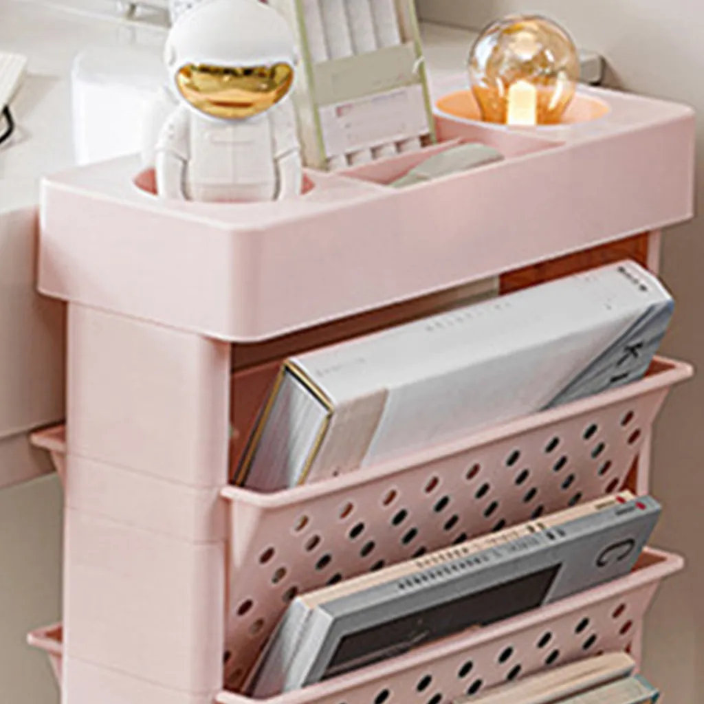 Étagère mobile rose à plusieurs niveaux avec roulettes amovibles 45cm