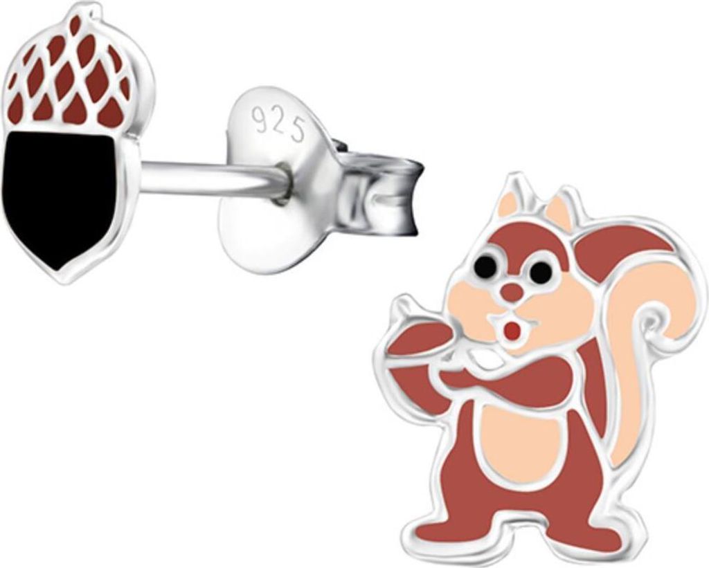 Kinder Ohrstecker „Eichhörnchen mit Nuss“ 925 Silber Ohrringe