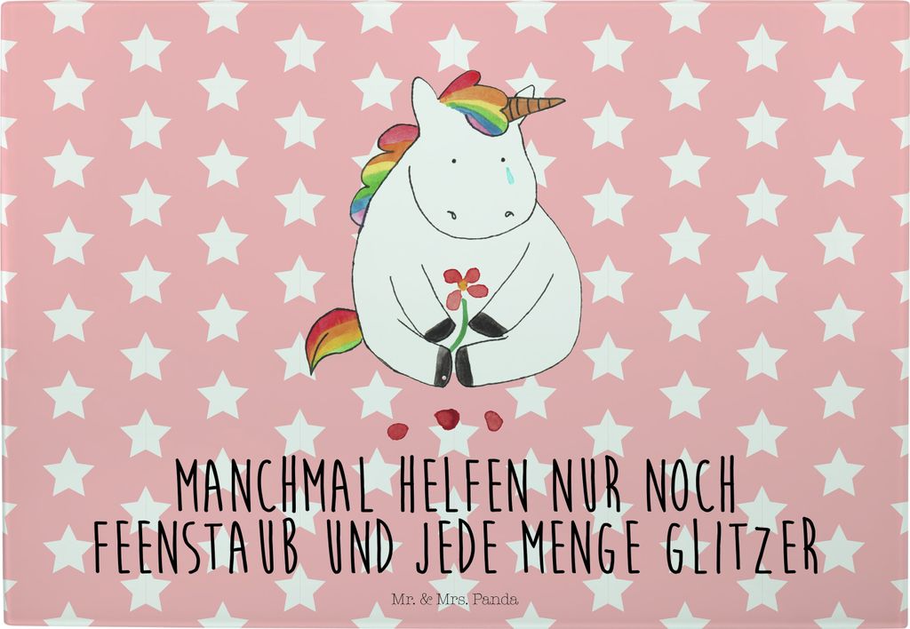 Mr. & Mrs. Panda Küchenbrett Einhorn Traurig - Rot Pastell - Geschenk, Frühstücksbrett, vesperbrett, Servierplatte, schneidbrett, Schneideunterl...
