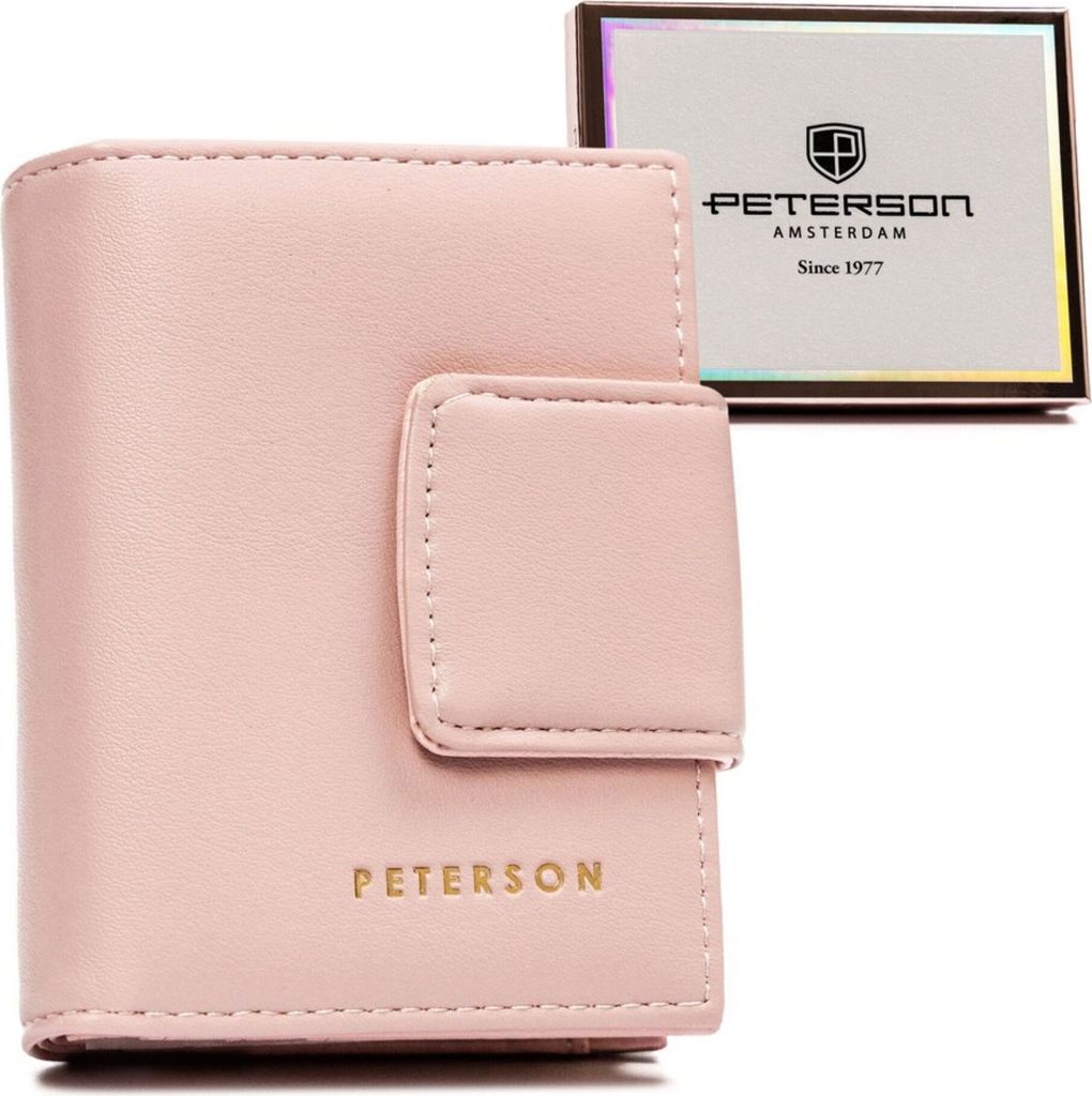 Peterson | Kleines Portemonnaie, aus ökologischem Leder, für Frauen, Hellrosa, 8.5x11 cm