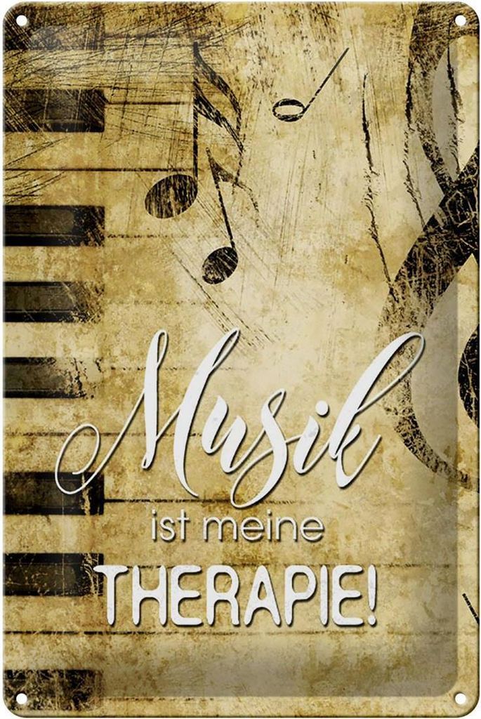 Blechschild Retro 20x30cm Musik ist meine Therapie Schild