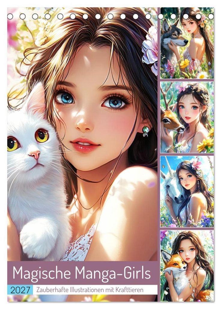 Magische Manga-Girls. Zauberhafte Illustrationen mit Krafttieren (Tischkalender 2027 DIN A5 hoch), CALVENDO Monatskalender