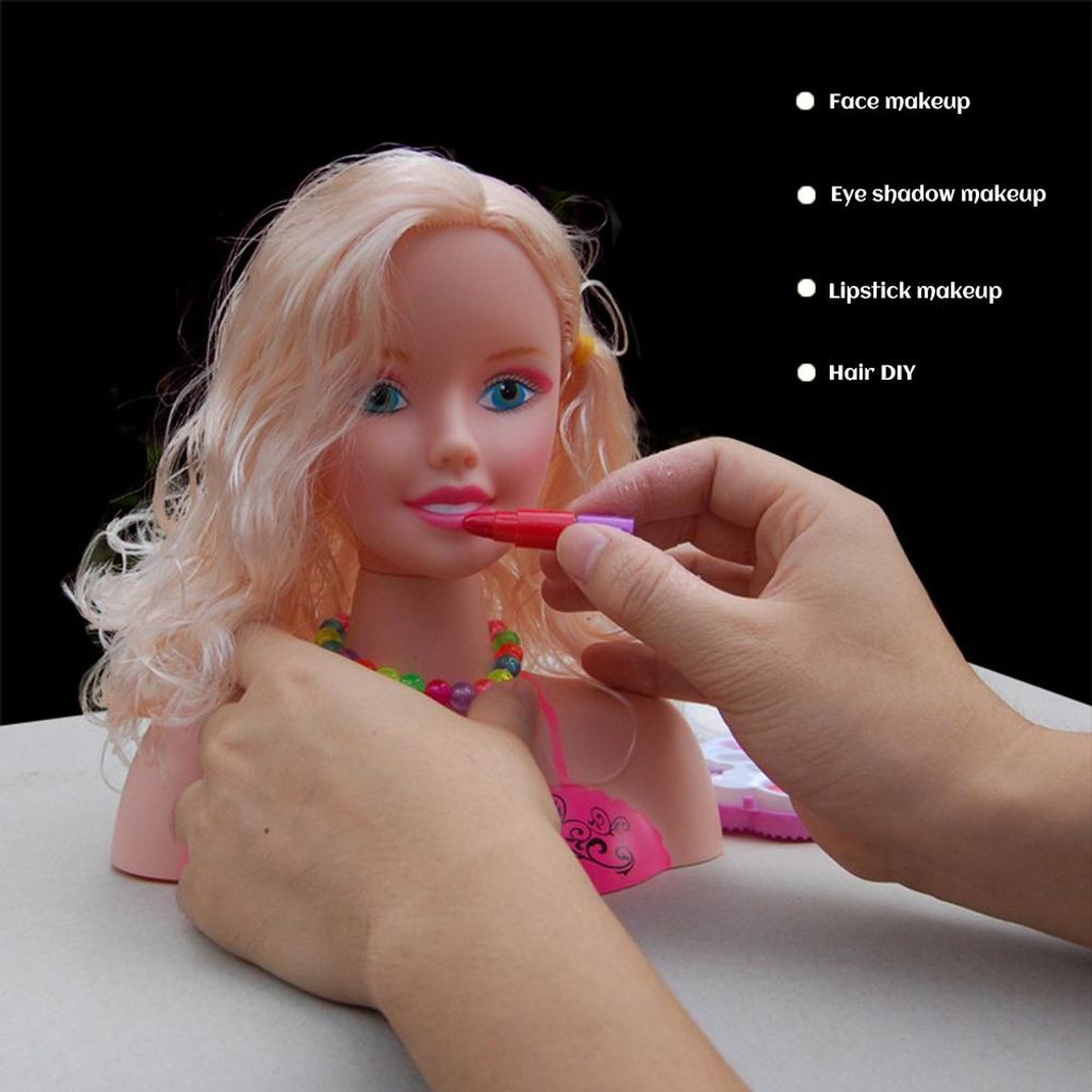 Make-up-Spielset für Kinder, 17-teiliges Friseur-Styling-Kopf-Puppenspielzeug, pädagogisches Geschenk für Kinder und Mädchen