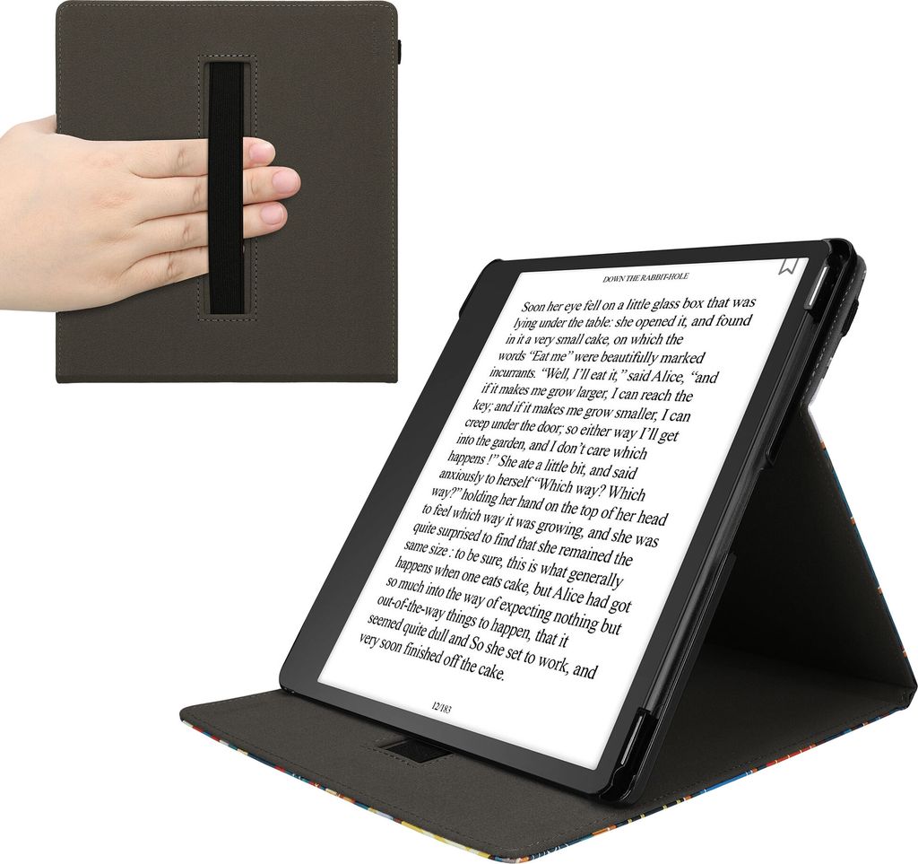 kwmobile Hülle kompatibel mit Amazon Kindle Scribe (2024) Hülle - Case mit Schlaufe und Ständer - Bibliothek Motto Mehrfarbig