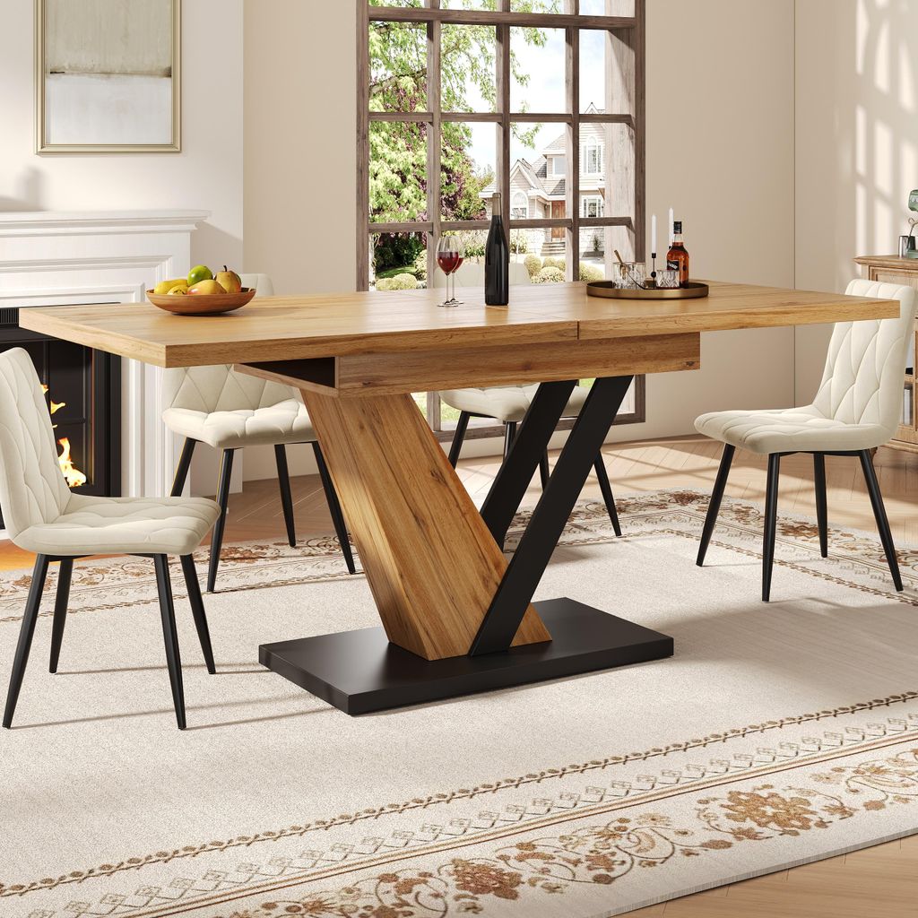 Eettafel met een aantrekkelijk design, uitschuifbare tafel, Productafbeelding 